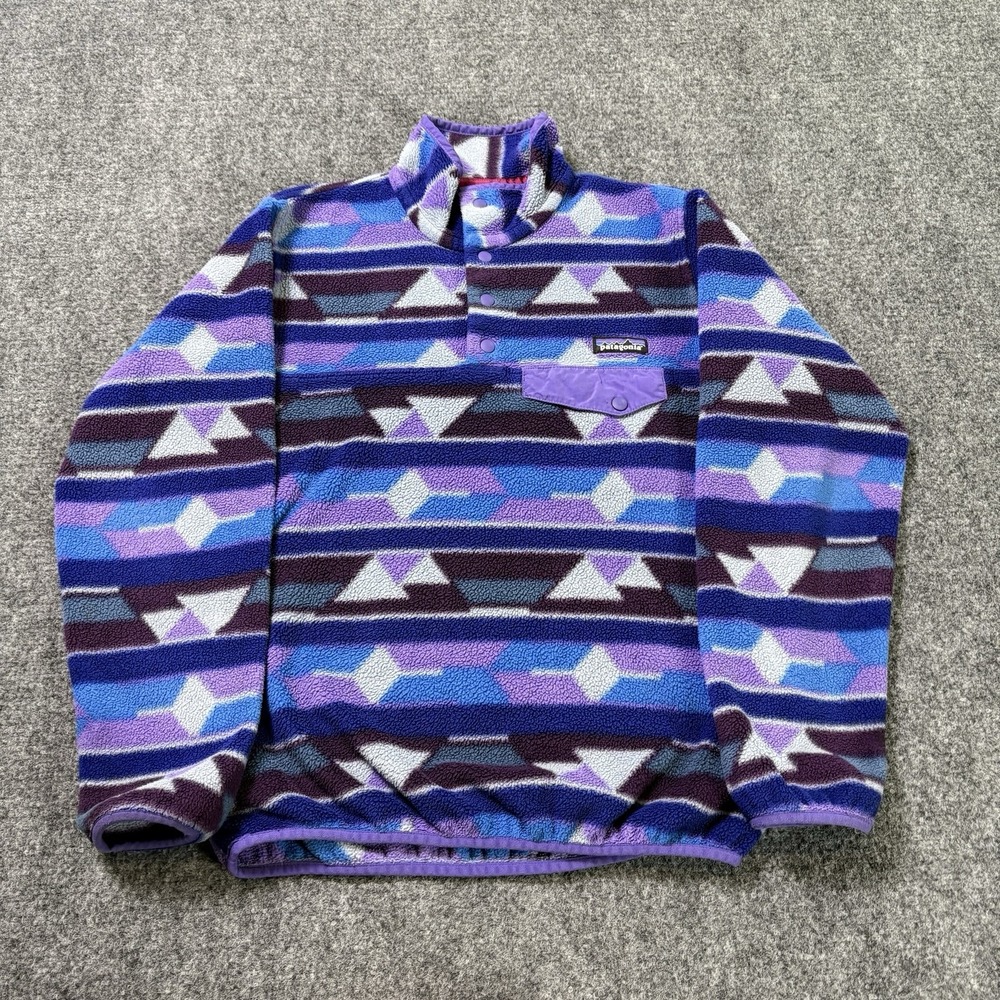 Patagonia Synchilla Snap T Fleece Pullover Women XS Purple Geometric Patterned